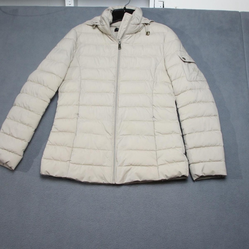 Lauren Ralph Lauren Jacket Womens XS Beige Hooded Puffer Quilted Full Zip RLL